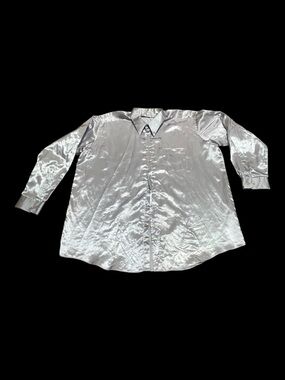 Men's Silver Satin Long-Sleeve Dress Shirt